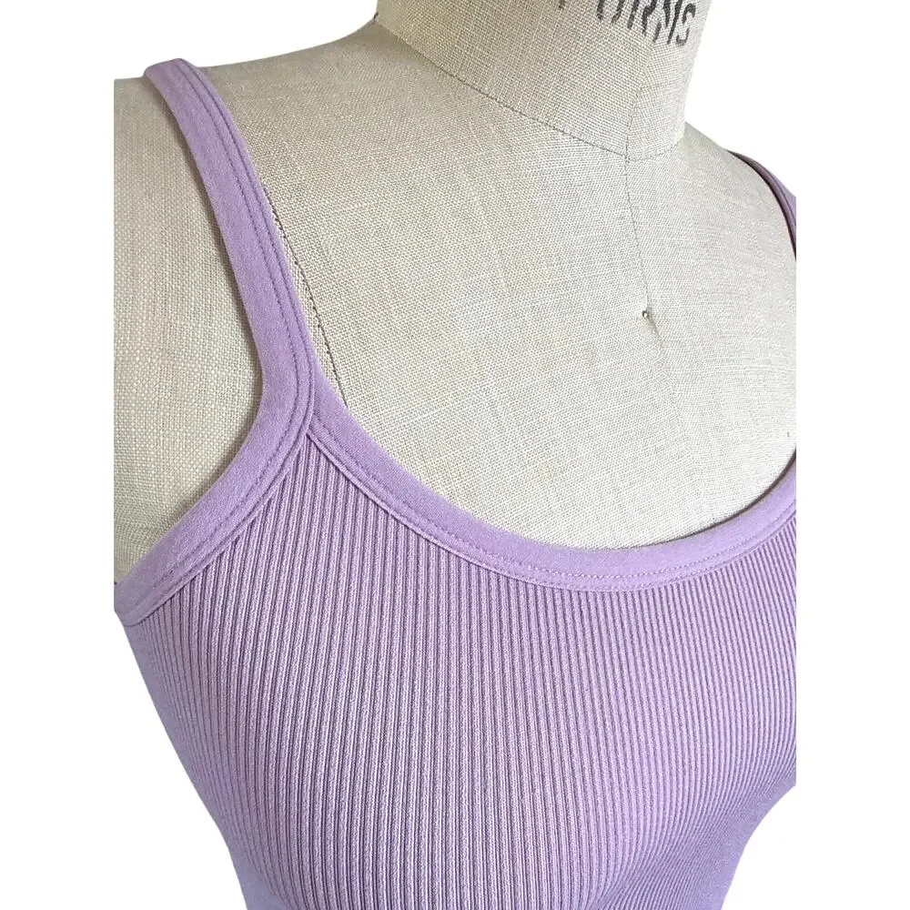 SET ACTIVE Ribbed Longline Purple Lilac Sports Bra Size Small